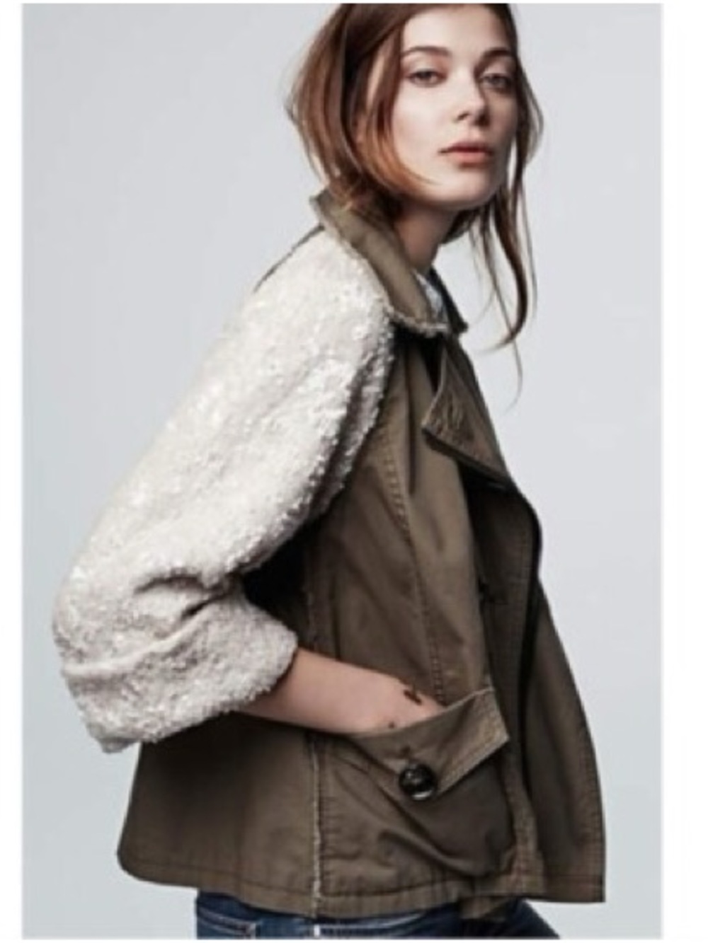 Anthropologie HeiHei Military Jacket with Sequin Sleeves
